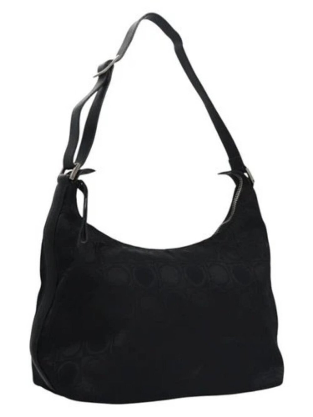 Salvatore Ferragamo Gancini Shoulder Bag Canvas Black Silver Auth bs23336